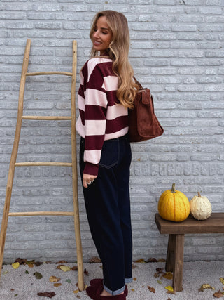 Striped Polo Knit / Bordeaux-Pink