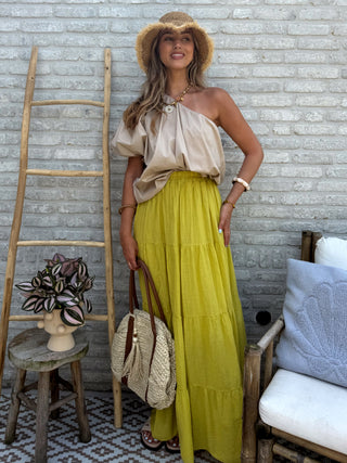 One Shoulder Puff Top / Beige