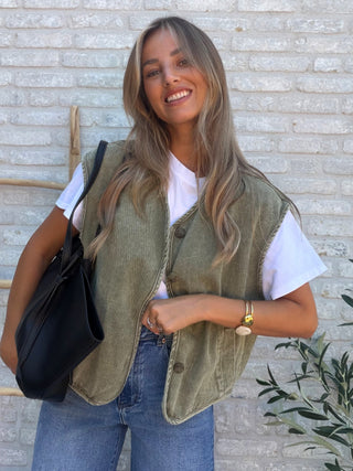 Vintage Denim Gilet / Khaki