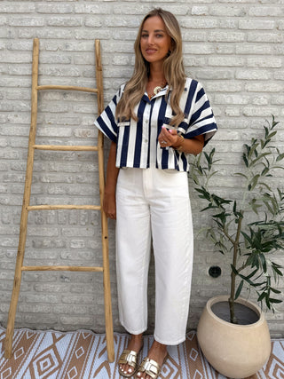 Cotton Stripe Shirt / Blue-White