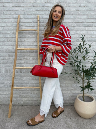 Open Back Striped Blouse / Red-White