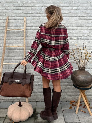 Plaid Preppy Dress / Burgundy