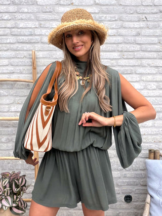 Plissé Playsuit / Khaki