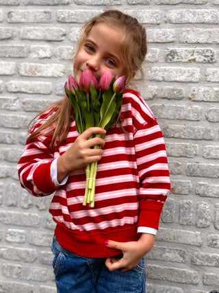 Mommy And Me Striped Oversized Sweater / Red-Pink