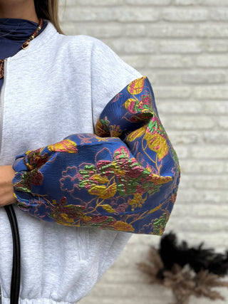 Statement Bomber Sweater / Grey-Cobalt Blue