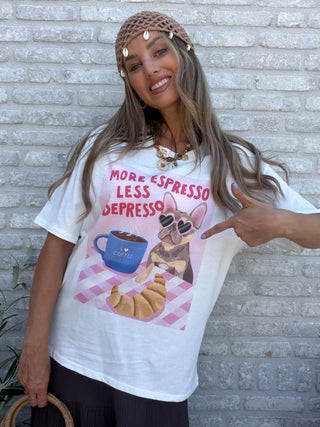More Espresso Graphic Tee / White-Pink