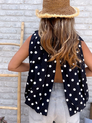 Polka Open Back Top / Dark Blue