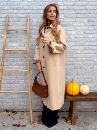 Brown Check Lined Coat / Beige