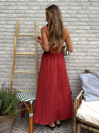 Detailed Open Back Dress / Terracotta
