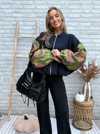 Statement Bomber Sweater/ Dark Blue-Olive Green