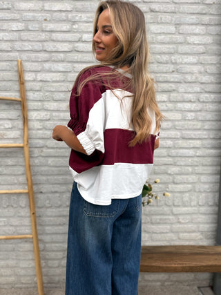 Contrast Stripe Tee / Burgundy-White