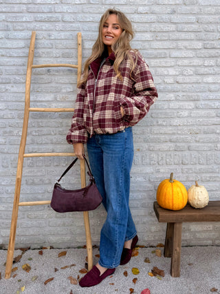 Checked Teddy Jacket / Bordeaux