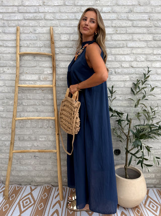 Crinkle Halter Maxi Dress / Blue