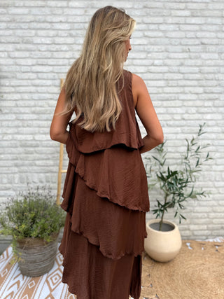 Layered One Shoulder Dress / Brown