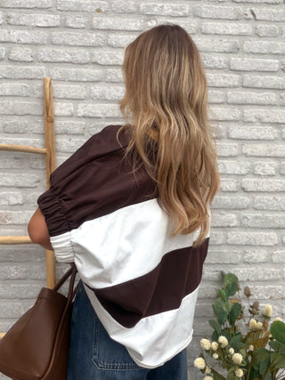 Contrast Stripe Tee / Brown-White