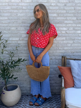 Short Sleeve Polka Jacket / Red