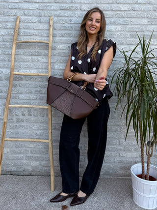 Polka Dot Satin Top / Brown