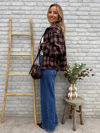 Checked Bomber Jacket / Burgundy-Taupe