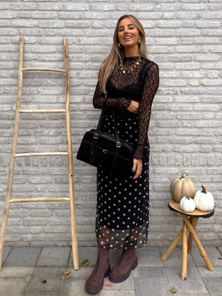 Polka Mesh Skirt / Black & White