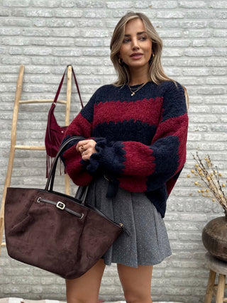 Striped Ruffle Knit / Blue-Burgundy