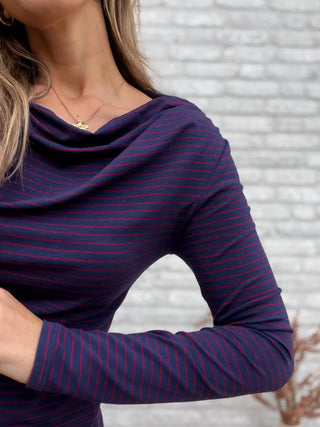 Striped Long Sleeve Top / Dark Blue-Bordeaux