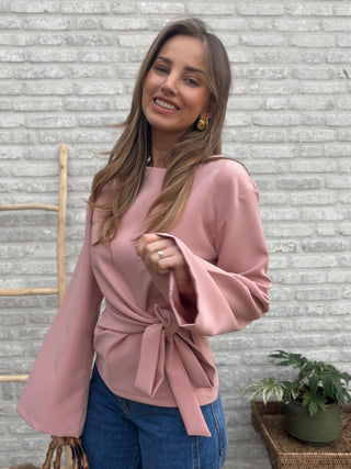Elegant Tie Waist Blouse / Old Rose
