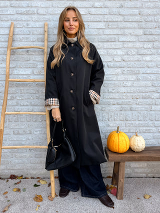 Brown Check Lined Coat / Black
