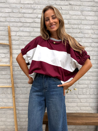 Contrast Stripe Tee / Burgundy-White
