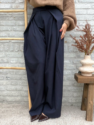 Pinstripe Wrap Waist Pants / Dark Blue
