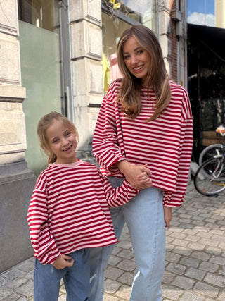 Mommy And Me Casual Striped Top / Pink-Red