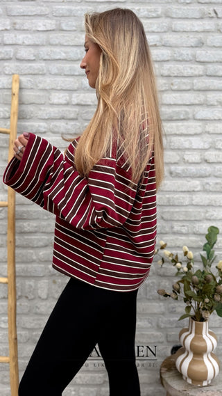 Striped Cotton Blouse / Bordeaux-Brown