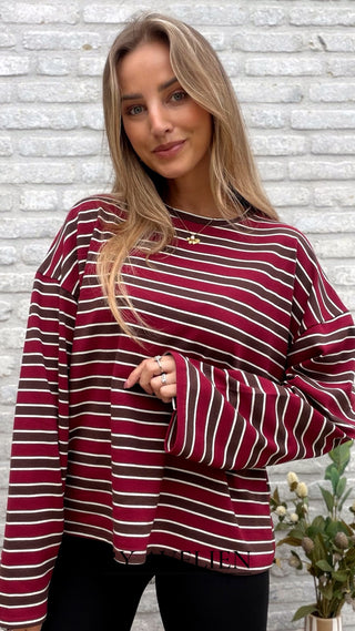 Striped Cotton Blouse / Bordeaux-Brown