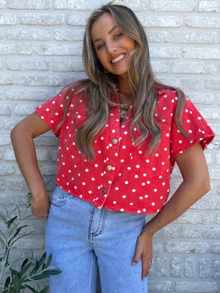 Short Sleeve Polka Jacket / Red
