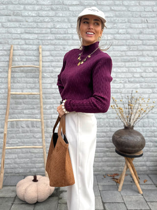 Padded Shoulder Cable Knit / Bordeaux