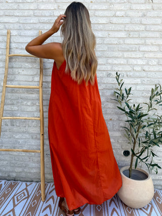 Crinkle Halter Maxi Dress / Terracotta