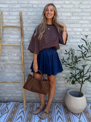 Pleated Denim Skirt / Blue