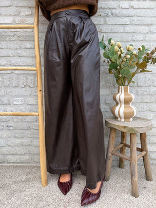 Wide Leg Leather Pants / Brown