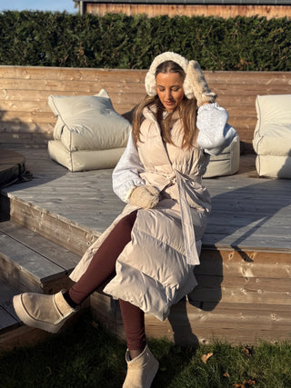 Long Quilted Belted Bodywarmer / Beige