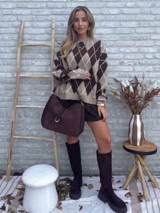 Chestnut Argyle Sweater / Brown-Taupe