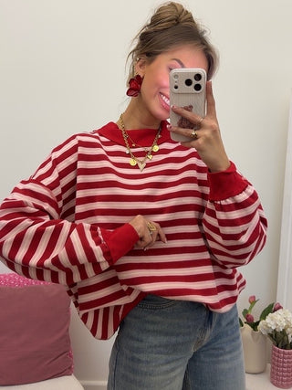 Striped Oversized Sweater / Red-Pink