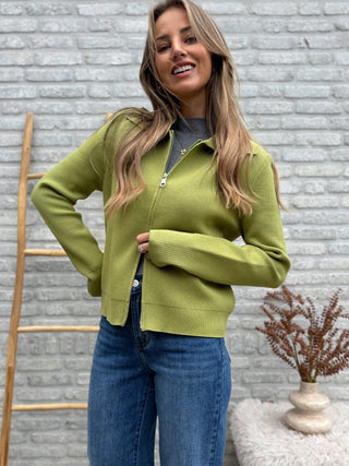 Casual Zip Knit / Olive Green