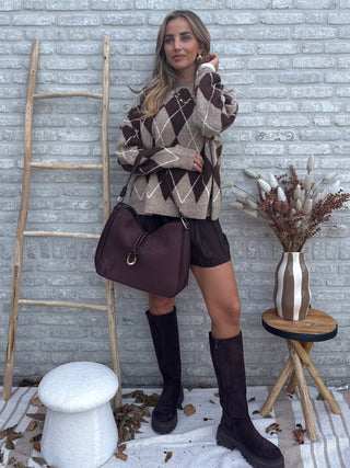 Chestnut Argyle Sweater / Brown-Taupe