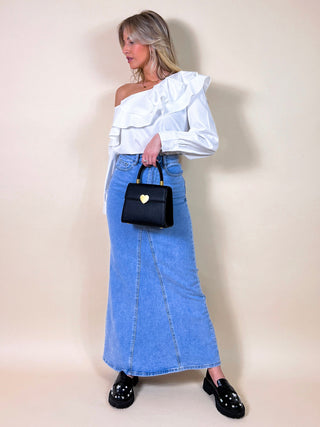 Denim Wide Maxi Skirt / Blue