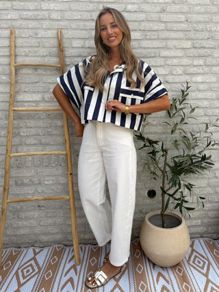 Cotton Stripe Shirt / Blue-White