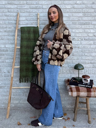 Teddy Flower Bomber / Brown-Beige