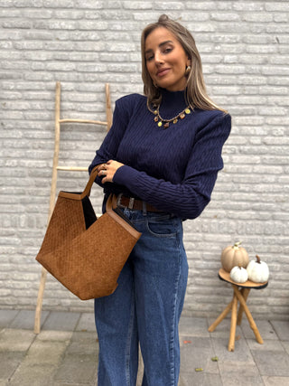 Padded Shoulder Cable Knit / Dark Blue