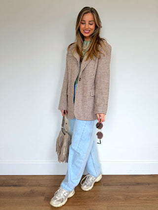 Checked Oversized Blazer / Taupe