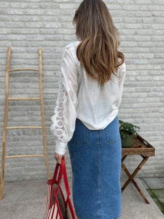 Romantic Lace Detail Blouse / White