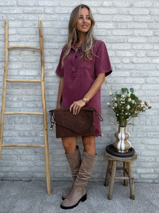 Washed Broderie Dress / Burgundy