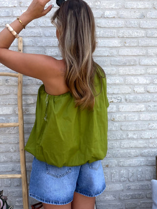 One Shoulder Puff Top / Olive green